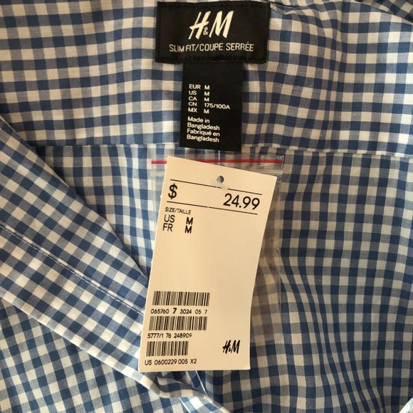 Slim Fit Blue & White Checkered Shirt NWT - Picture 4 of 4